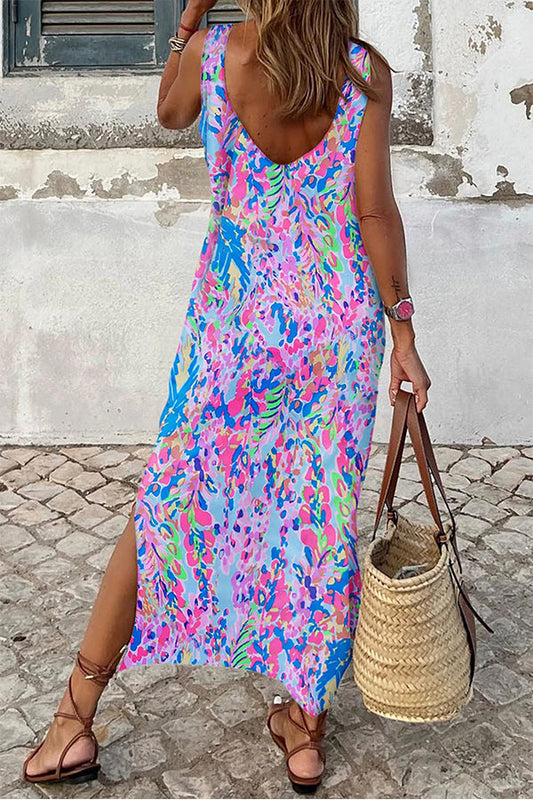 LD | Paars Fluorescerende Ronde Hals Mouwloze Maxi Dress