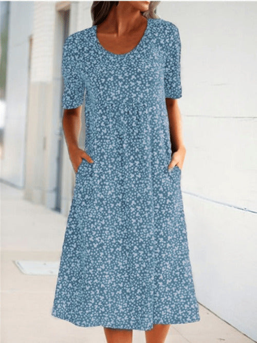 LD | Alexandra - Casual damesjurk met bloemen en U-halslijn