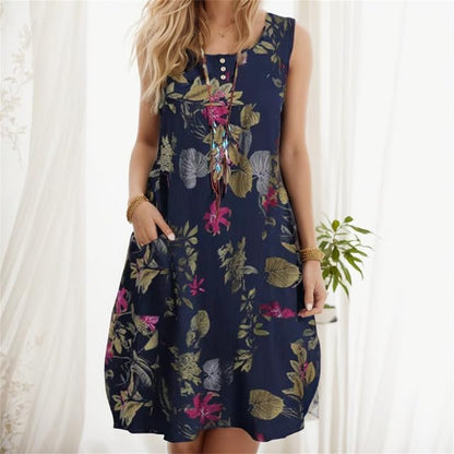 LD | Florale katoenen midi jurk met vintage look