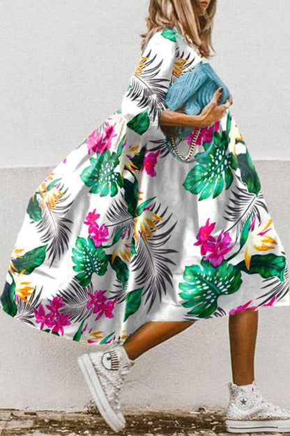 LD | Vintage bloemenprint hoge lage zoom A-lijn midi jurk