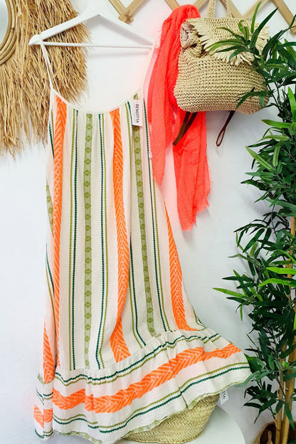 LD Happy Sunday Linnen mix etnische print A-lijn cami maxi jurk