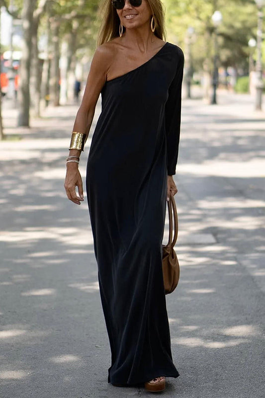 LD | Side To Side One Shoulder Statement Maxi Dress