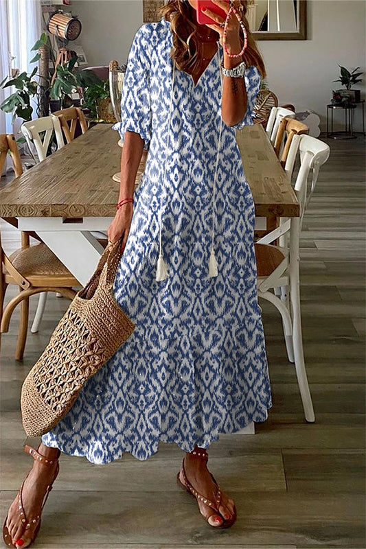 LD | Geometrische print Casual V-hals maxi jurk