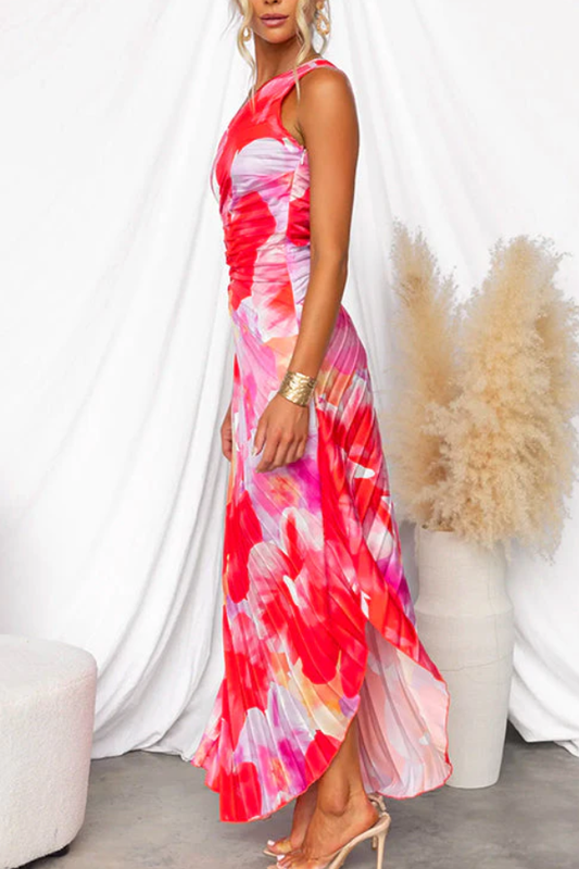 LD | schouderloze asymmetrische geplooide maxi jurk