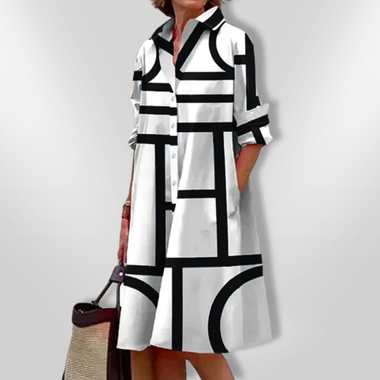 LD | Casual midi-jurk met zakken en knoop