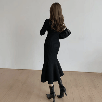 LD | elegante geribde midi-jurk voor dames