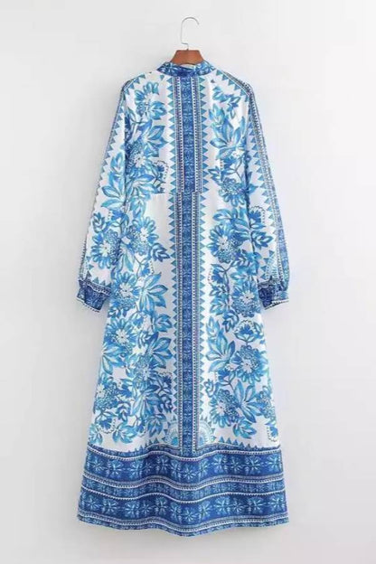 LD | Unieke Print Button Down Lange Mouw Shirt Maxi Dress