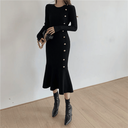 LD | elegante geribde midi-jurk voor dames
