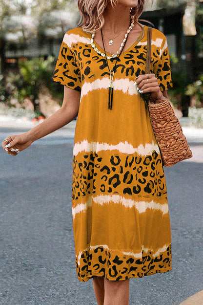 LD | Gradient Leopard Print Casual Midi Dress