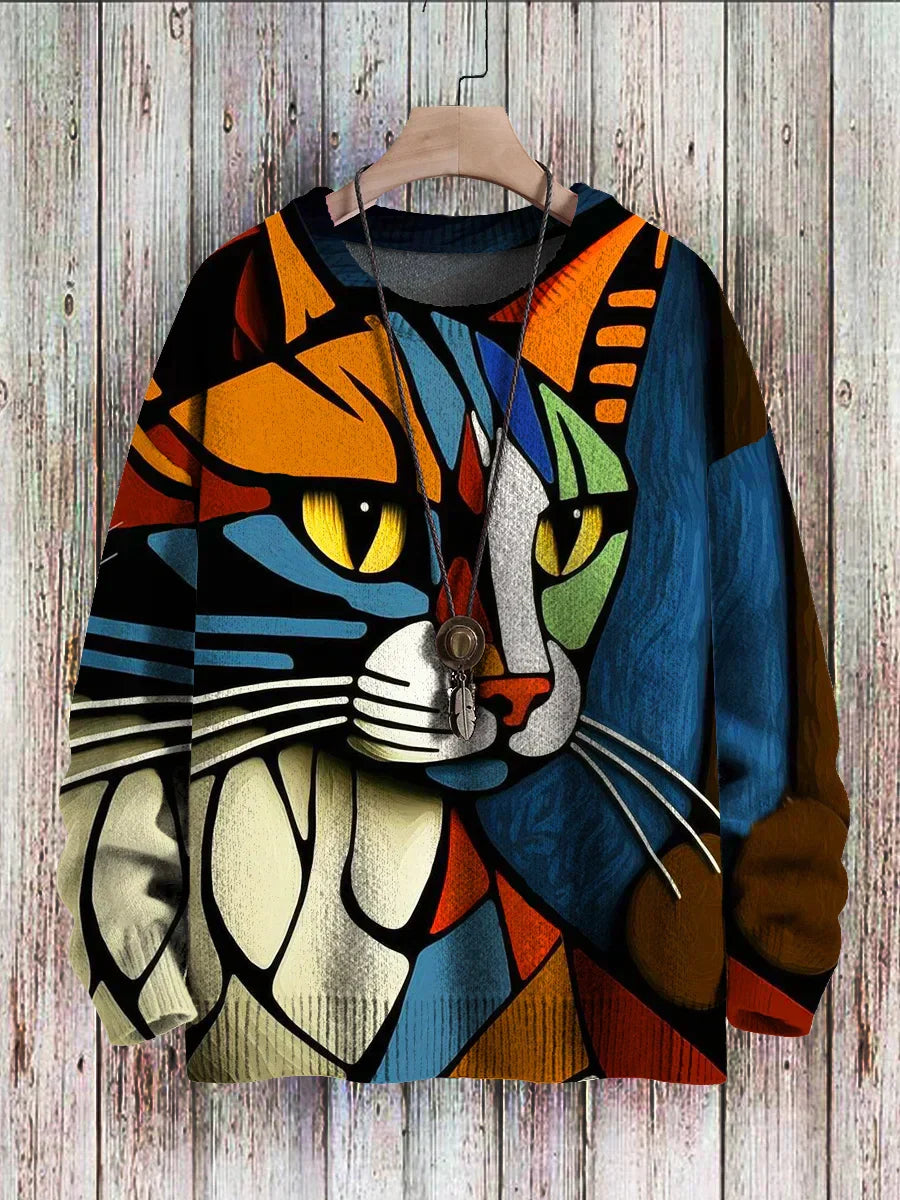 LD | Abstracte trui met kattenpatroon