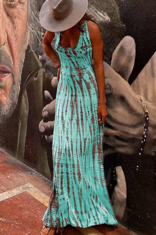 LD | Modern Day Tie-dye Print Rug Stretch Maxi Dress