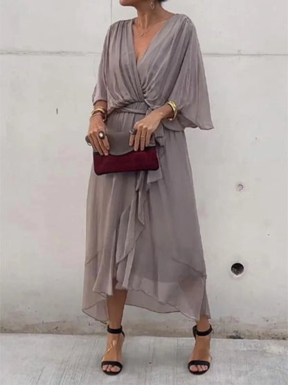 LD Full Size Soepel vallende Midi-jurk met fladdermouwen Plus Size