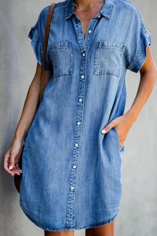 LD | denim midi-jurk met korte mouwen