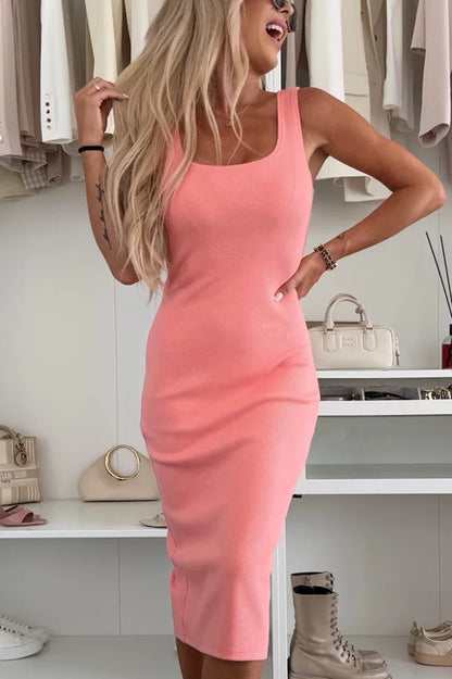 LD | Comfort en vrouwelijkheid rib gebreide tank split stretch midi jurk
