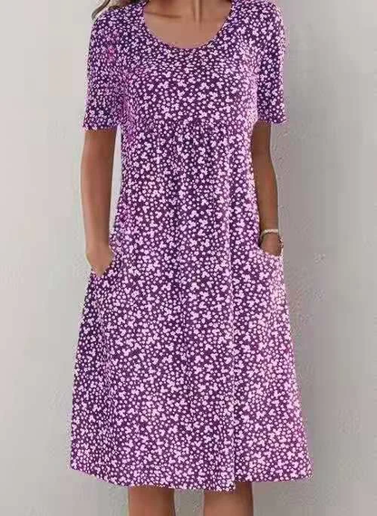 LD | Alexandra - Casual damesjurk met bloemen en U-halslijn