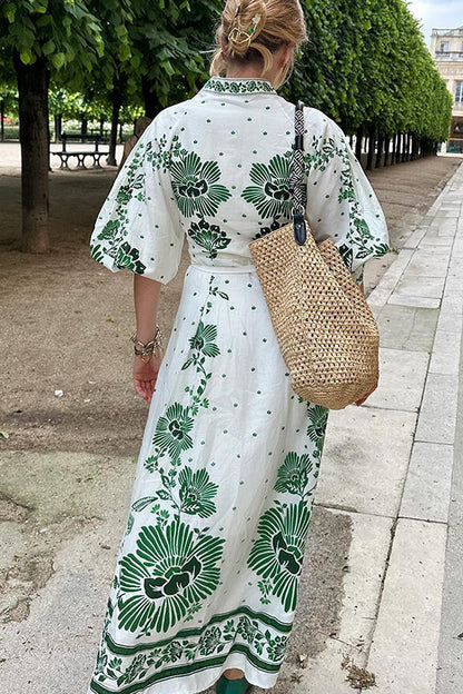 LD | Unieke Print Button Down Lange Mouw Shirt Maxi Dress
