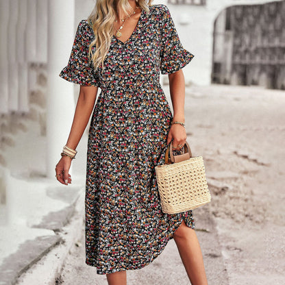 LD | Elegante midi-jurk met bloemen
