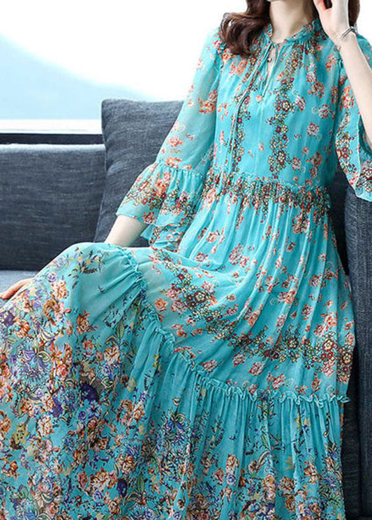 LD | Volumineuze zijden maxi-jurk in patchwork-look met uitlopende mouwen