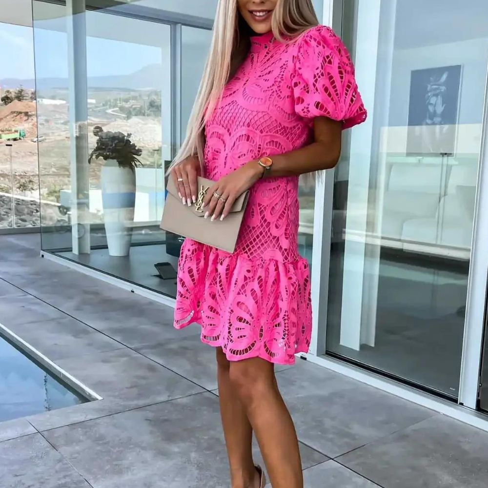LD | Kanten blouse, korte ballonmouwen, A-lijn