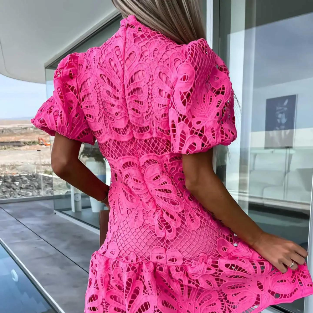 LD | Kanten blouse, korte ballonmouwen, A-lijn