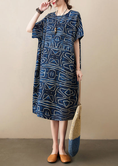 LD | marineblauw print elegante zomer badjas linnen oversize