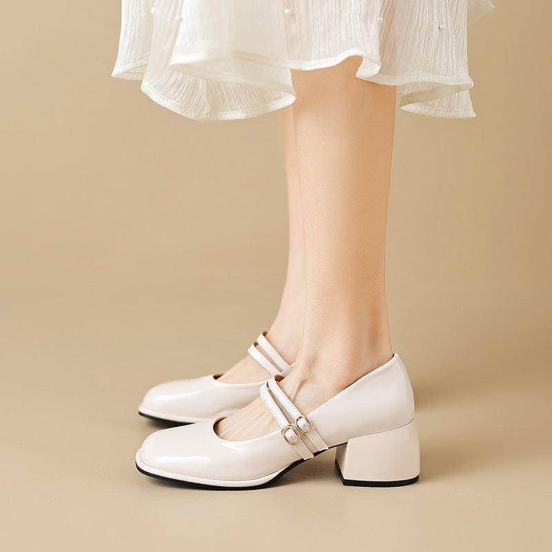 LD | Vintage schoenen met dubbele riem en blokhak