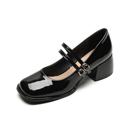 LD | Vintage schoenen met dubbele riem en blokhak