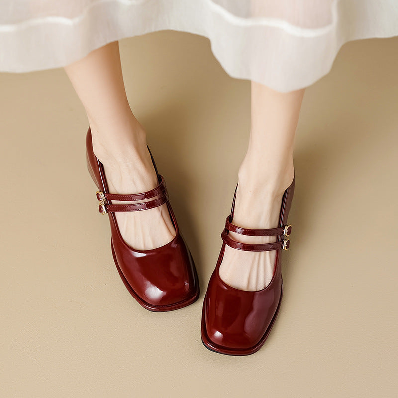 LD | Vintage schoenen met dubbele riem en blokhak