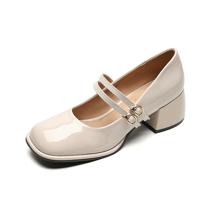 LD | Vintage schoenen met dubbele riem en blokhak