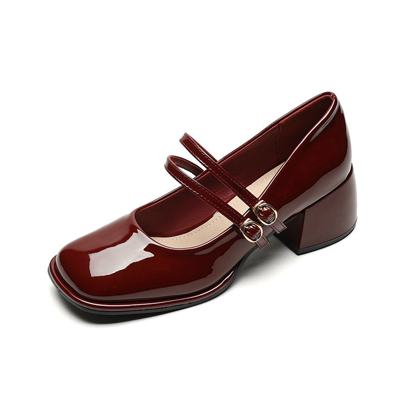 LD | Vintage schoenen met dubbele riem en blokhak