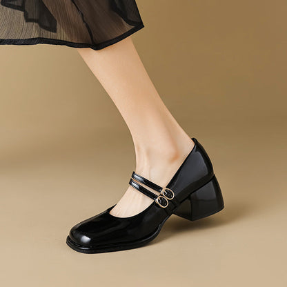 LD | Vintage schoenen met dubbele riem en blokhak