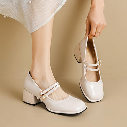 LD | Vintage schoenen met dubbele riem en blokhak