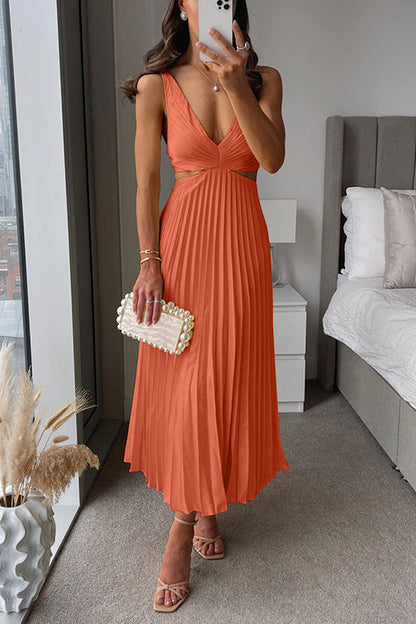 LD | V-hals geplooide maxi jurk