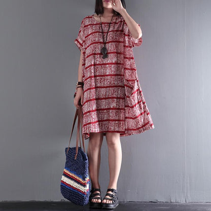 LD | Originele streep chiffon jurken korte mouw