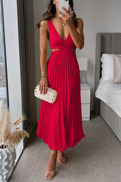 LD | V-hals geplooide maxi jurk