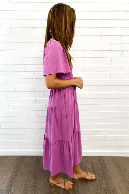 LD Vrouwelijke midi-jurk met off-shoulder schouders