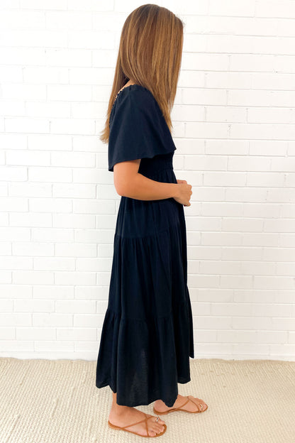 LD Vrouwelijke midi-jurk met off-shoulder schouders