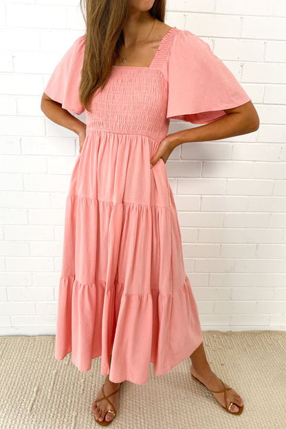 LD Vrouwelijke midi-jurk met off-shoulder schouders