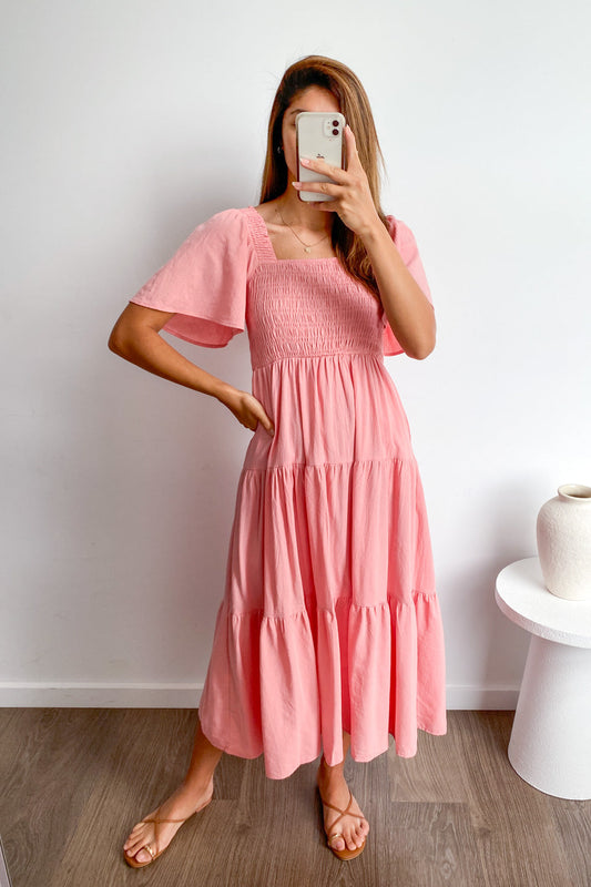 LD Vrouwelijke midi-jurk met off-shoulder schouders