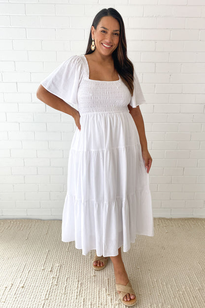 LD Vrouwelijke midi-jurk met off-shoulder schouders
