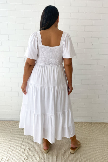 LD Vrouwelijke midi-jurk met off-shoulder schouders