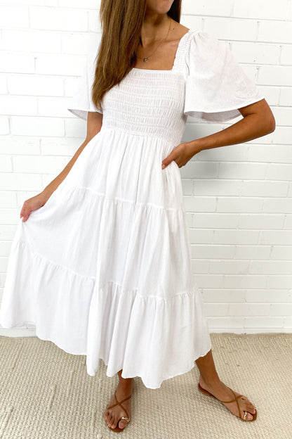 LD Vrouwelijke midi-jurk met off-shoulder schouders
