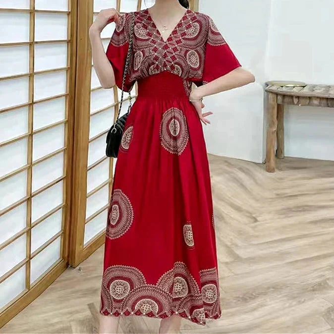 LD | Boho maxi jurk met bloemenprint en kimono mouwen
