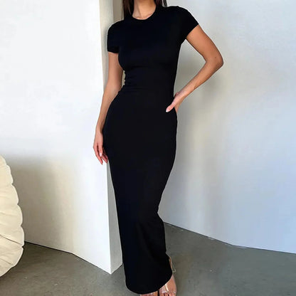 LD Bodycon maxi jurk met korte mouwen