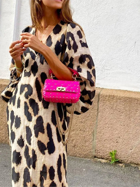 LD Luxe midi-jurk met luipaardprint