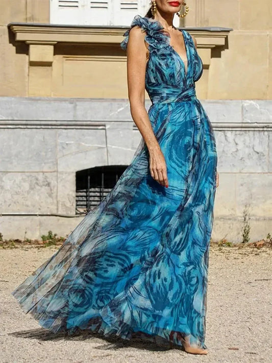 LD | PAUWBLAUWE MAXI JURK