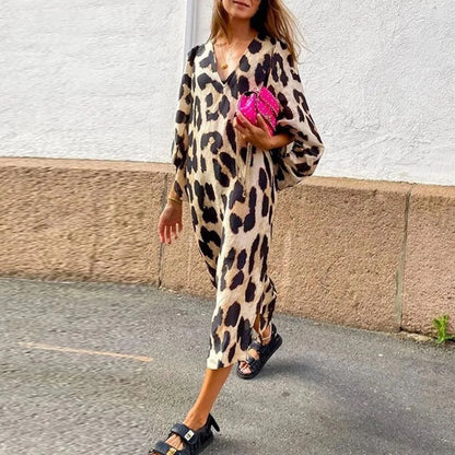 LD Luxe midi-jurk met luipaardprint