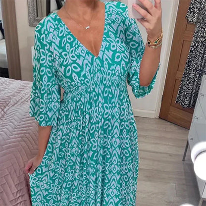 LD |: Casual boho jurk met V-hals en halflange mouwen