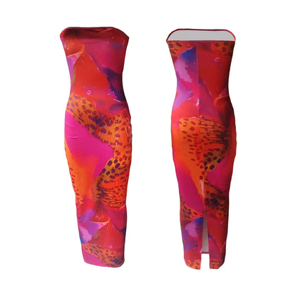LD Strapless maxi-jurk met kleurrijke luipaardprint