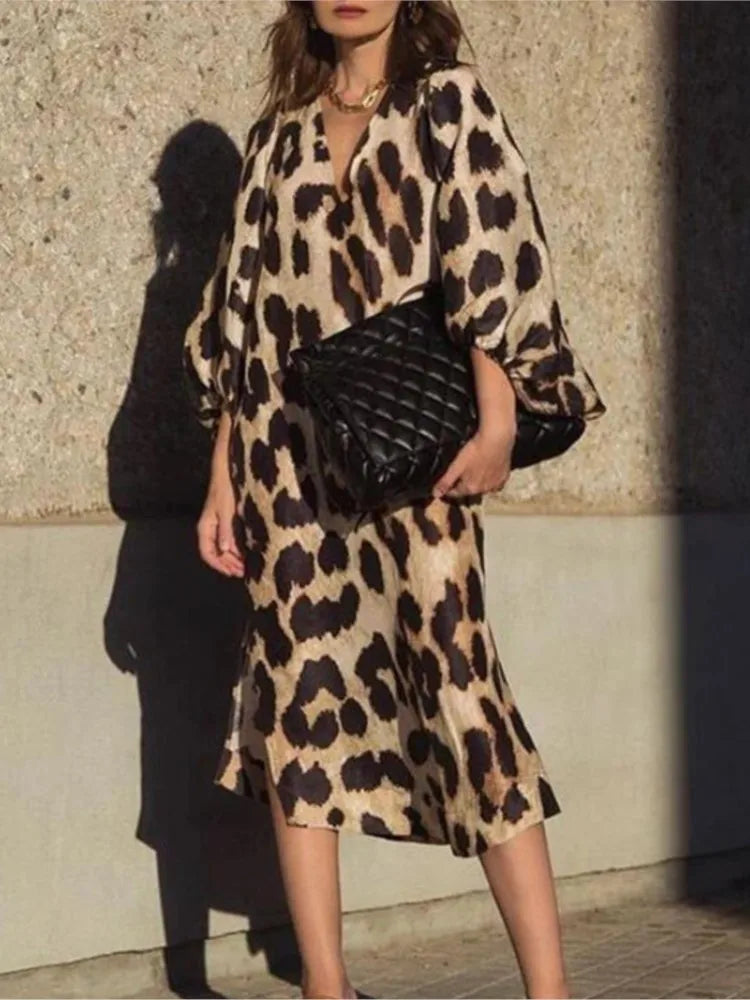 LD Luxe midi-jurk met luipaardprint